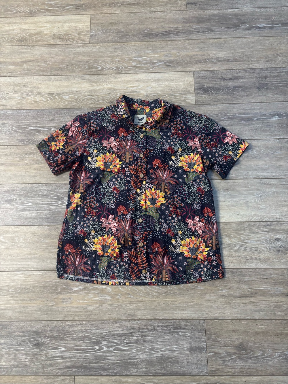 Yiume Hawaiian Shirt Sz L Quirky Plants Tropical Cotton Beach Vacation Summer